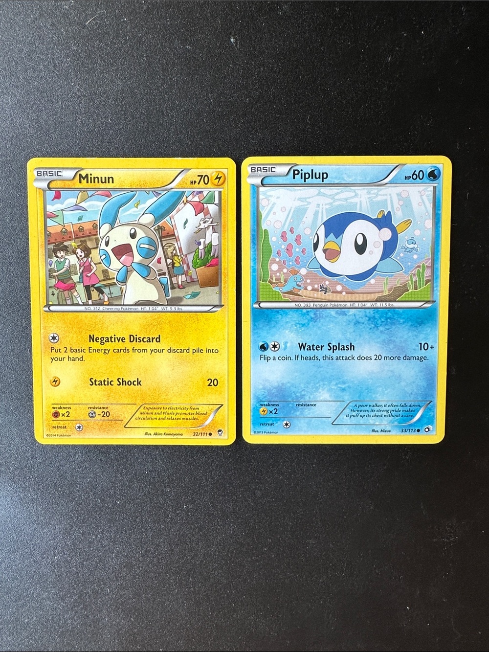 Mid Era 2013 Legendary Treasures #33 Piplup & 2014 Furious Fists #32 Minun NM/LP